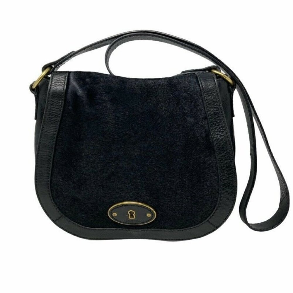 Fossil Crossbody Saddle Purse Bag Black Leather